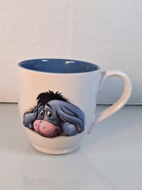 Disney Eyeore Large 20 oz Mug White w/Eyeore on Both Sides & Blue Inside
